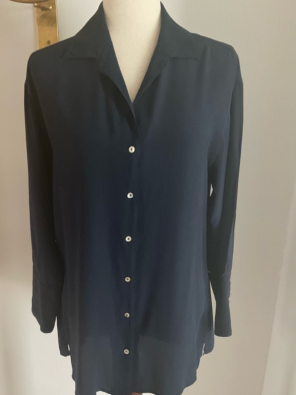 Classic Long-Sleeve Navy Button-Down BlouseNWT